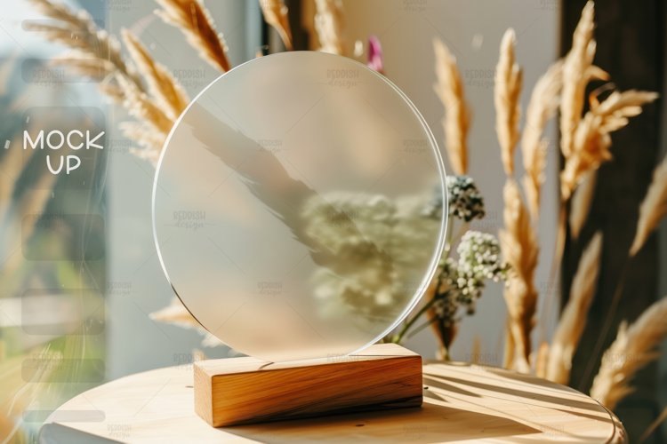 Round Acrylic Table Sign Mockup, Acrylic Table Wedding Sign example image 1