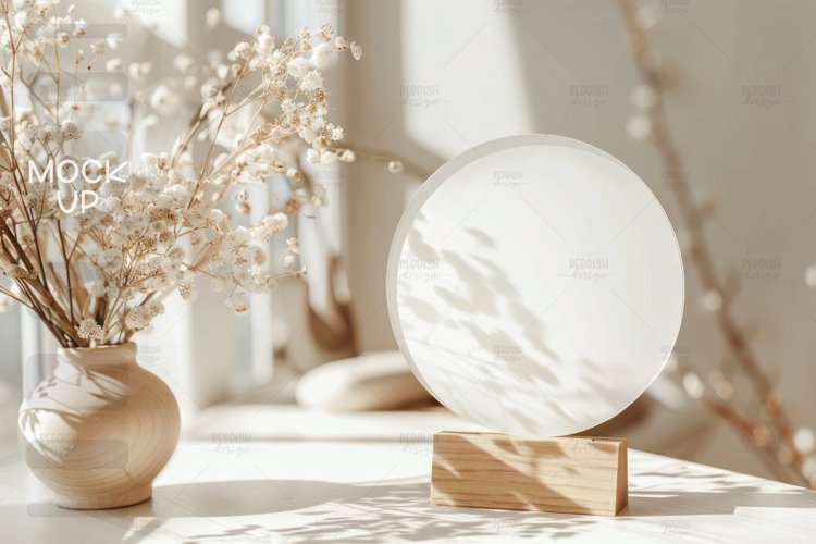 Round Acrylic Table Sign Mockup, Acrylic Table Wedding Sign example image 1