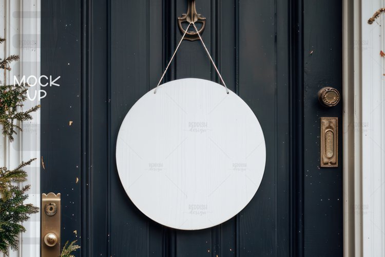 Round Door White Sign Mockup, Round Door Sign example image 1