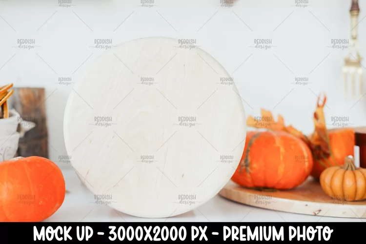 Autumn Round Wooden Sign Mockup, Round Sign