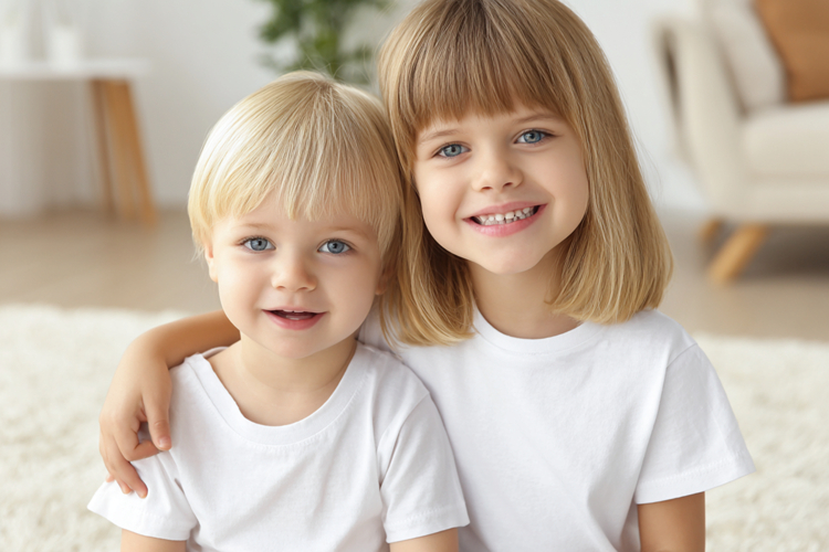 Photorealistic Kids T-Shirt Mockup with Two Children