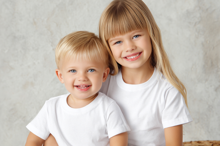 Photorealistic Kids T-Shirt Mockup with Two Children