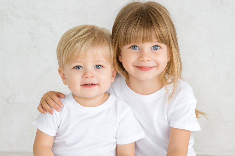 Photorealistic Kids T-Shirt Mockup with Two Children