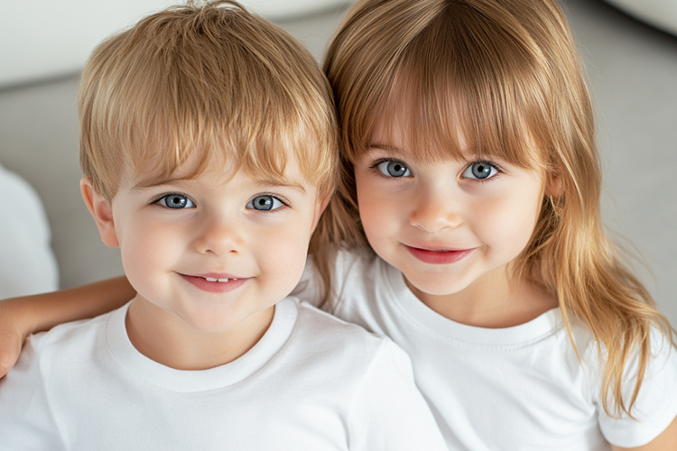Photorealistic Kids T-Shirt Mockup with Two Children