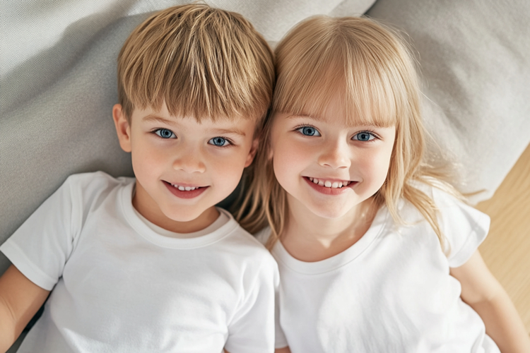 Photorealistic Kids T-Shirt Mockup with Two Children