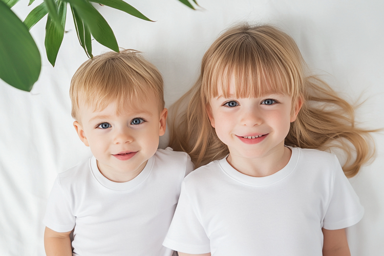 Photorealistic Kids T-Shirt Mockup with Two Children