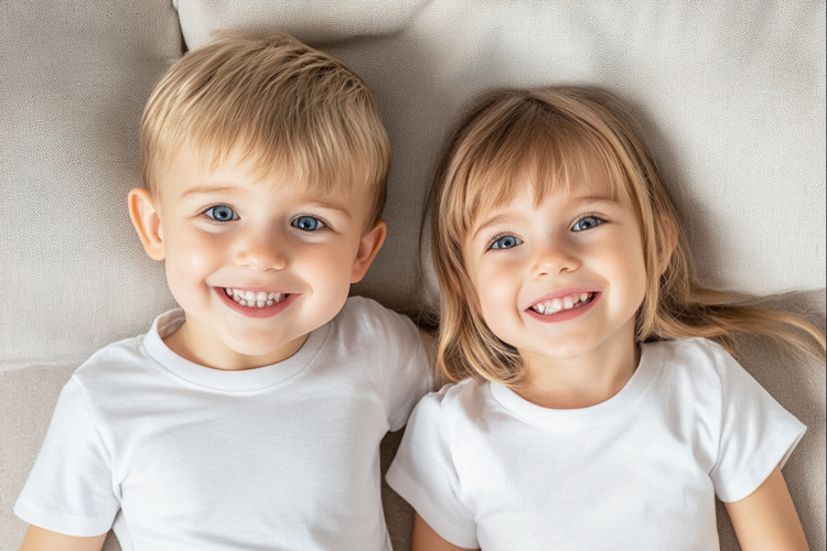 Photorealistic Kids T-Shirt Mockup with Two Children