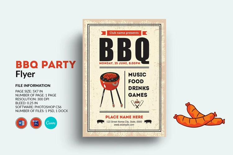 Barbecue / BBQ Party Flyer. photoshop, canva and word