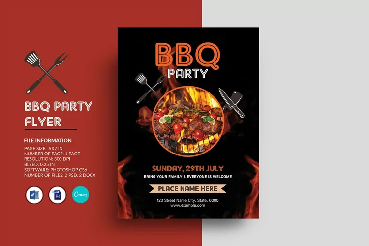 Barbecue / BBQ Party Flyer Template Shop. Word, Psd & Canva