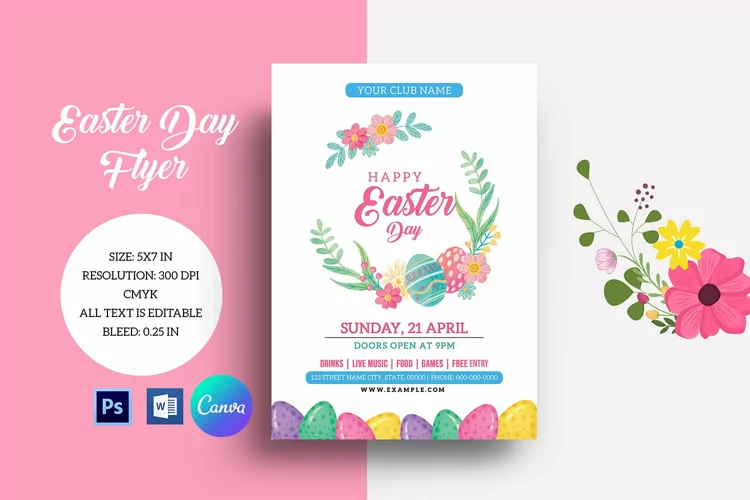 Easter Party Flyer, Canva, Ms Word and Photoshop Template