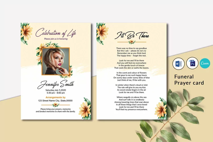 Memorial Funeral Prayer Card Template. Ms Word, Canva & Psd