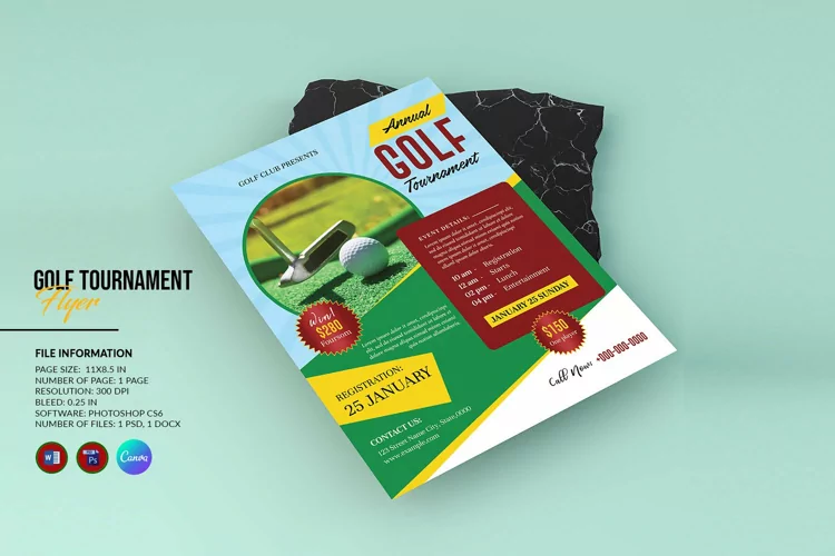 Golf Tournament Flyer, MS word, Photoshop and Canva