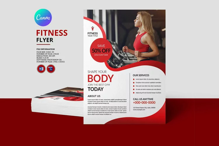 Fitness / Gym Club Flyer. Canva, Word and Psd