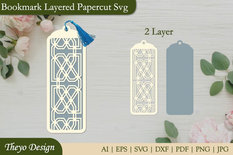 Bookmark SVG, Bookmark laser file, Bookmark Layered Papercut example image 1