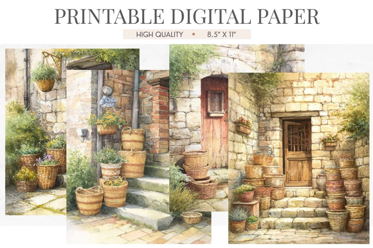 Cottage Doorway Garden Digital Paper