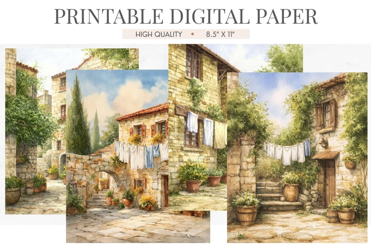 Mediterranean Village Digital Paper