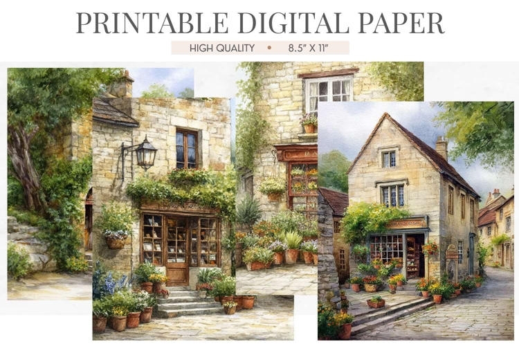 Village Bookshop Storefront Digital Paper