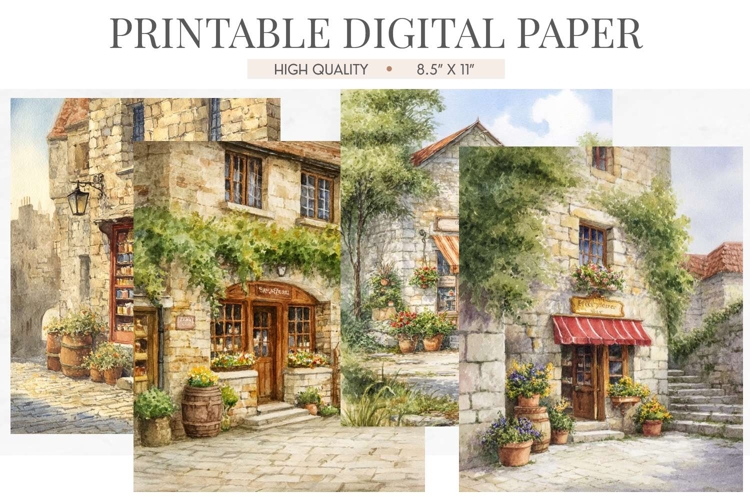 Old Town Cobblestone Shop Digital Paper