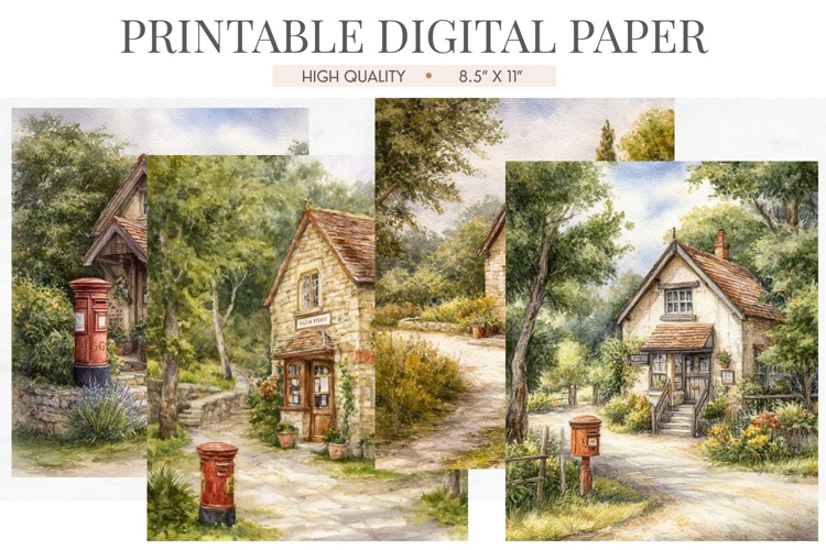 English Cottage Post Box Digital Paper