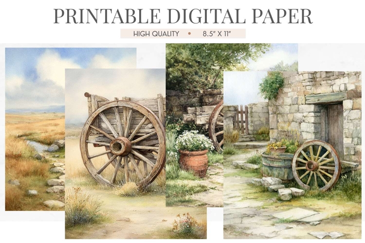 Prairie Wagon Wheel Digital Paper