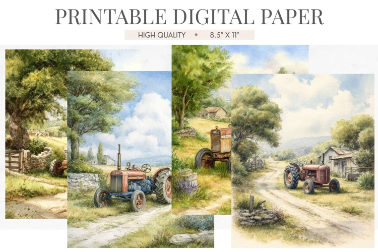 Country Farm Tractor Digital Paper
