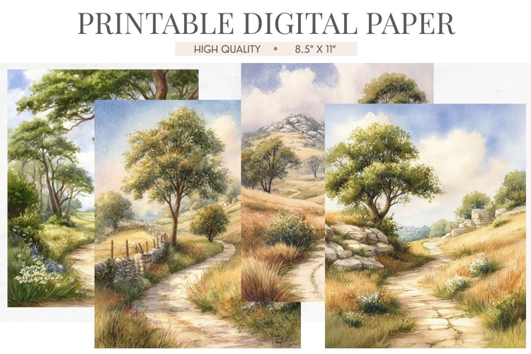 Sunlit Woodland Trail Digital Paper