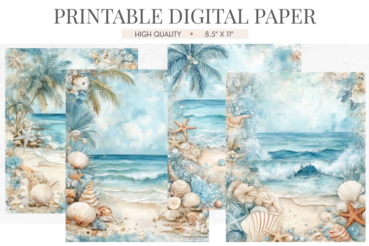 Tropical Palm Beach Shell Digital Paper