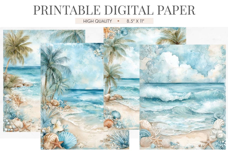 Beach Boardwalk Palm Digital Paper