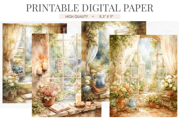 Rainy Day Window Garden Digital Paper