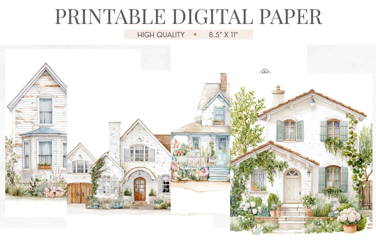 Hamptons Farmhouse Watercolor Junk Journal Pages