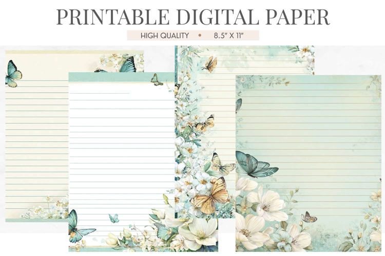Teal Butterfly Lined Letter Paper Journal Pages