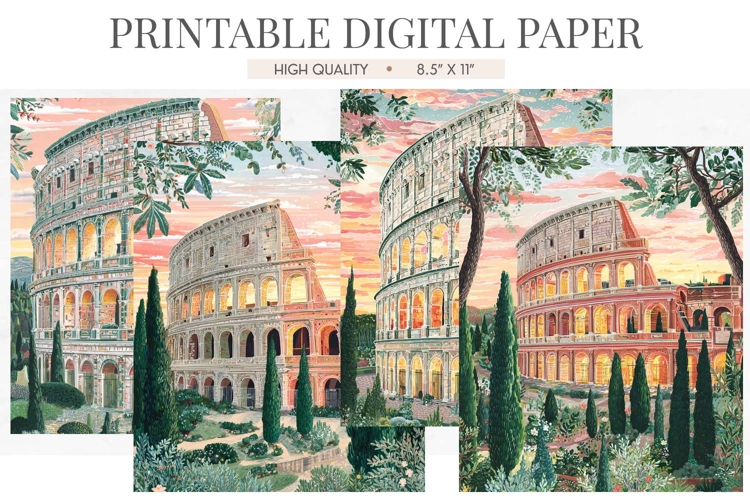 Rome Colosseum Sunset Junk Journal Pages