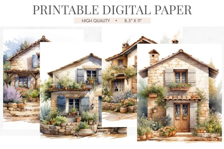 French Stone Cottage Lavender Junk Journal Pages