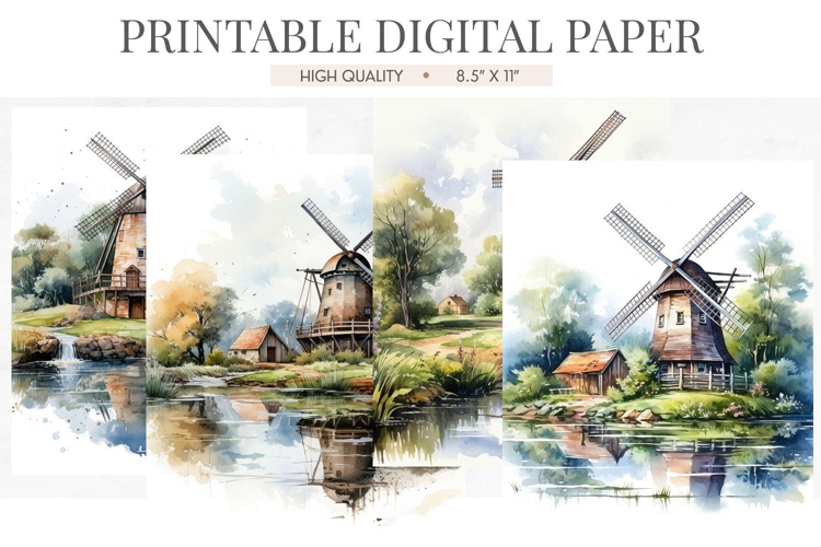 Vintage Windmill Countryside Junk Journal Pages