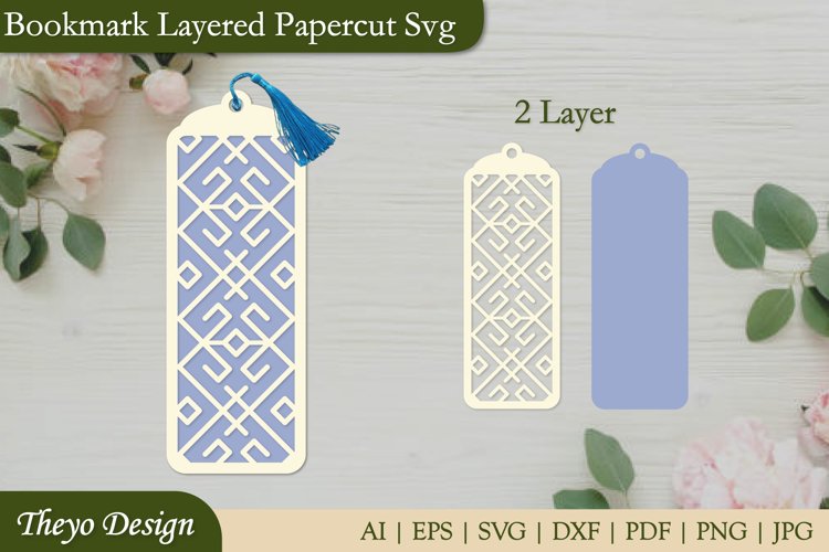 Bookmark SVG, Bookmark laser file, Bookmark Layered Papercut example image 1