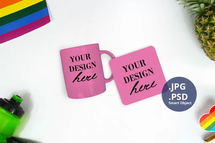 Color mug & coaster Mockup Pride, Mockup PSD & JPG