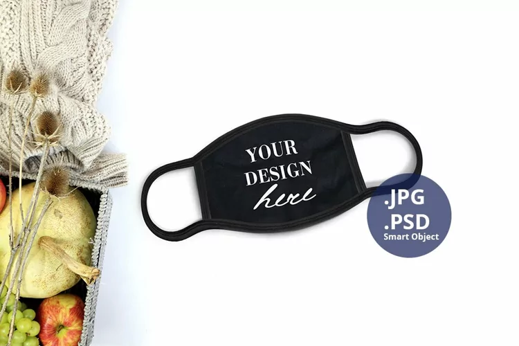Black Mask Autumn mockup PSD, Thanksgiving Fall PSD & JPG