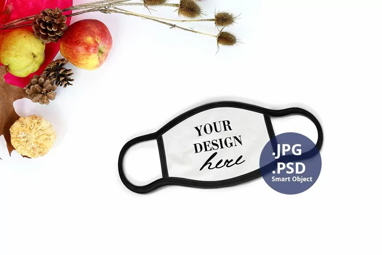 Black Edged Mask Autumn mockup PSD, Thanksgiving Fall PSD