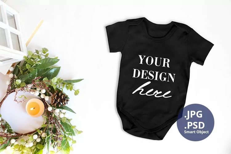 Black baby bodysuit Christmas Mockup PSD, JPG mockup