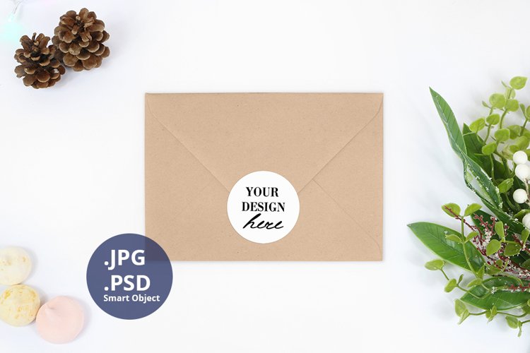 Envelope Top view Christmas Mockup, Winter PSD Mockup example image 1