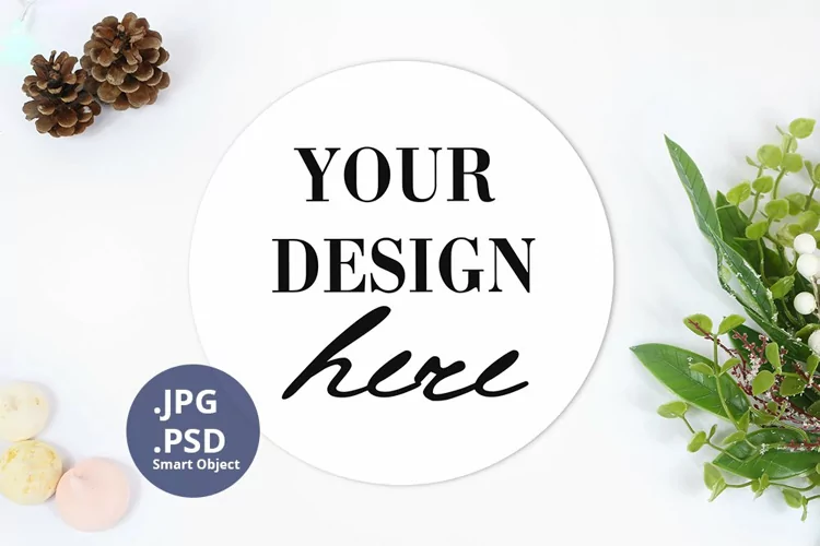 Wood Round Sign 12'' Christmas Mockup, Christmas PSD Mock