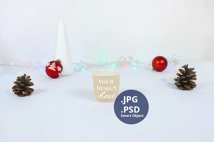 Brown Espresso Mug Christmas Mockup, PSD Mockup JPG