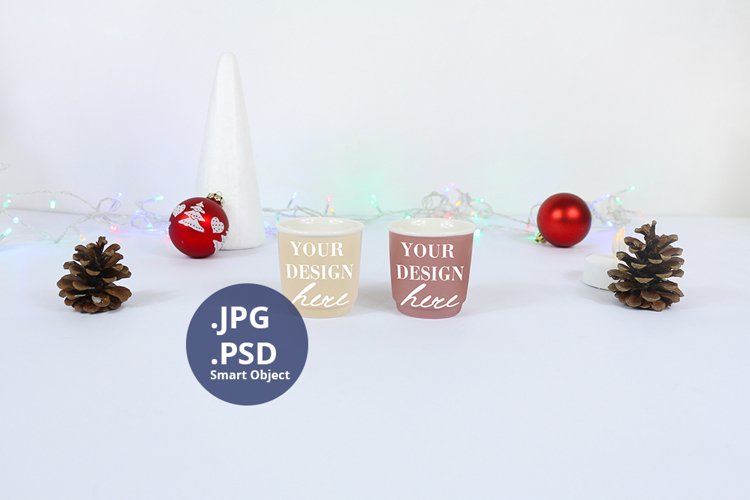 Two Espresso Mugs Christmas Mockup, PSD Mockup JPG example image 1