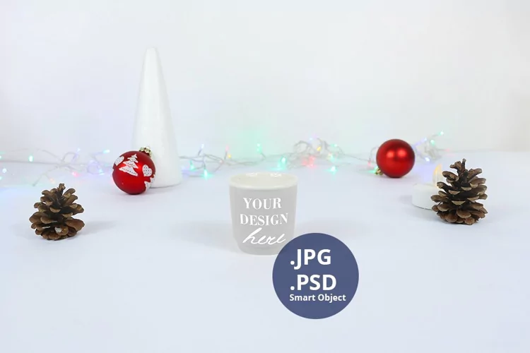 Gray Espresso Mug Christmas Mockup, PSD Mockup JPG