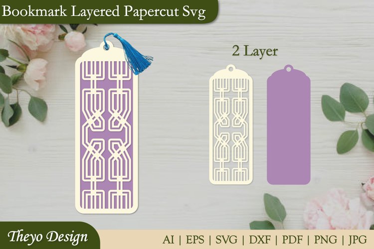 Bookmark SVG, Bookmark laser file, Bookmark Layered Papercut example image 1