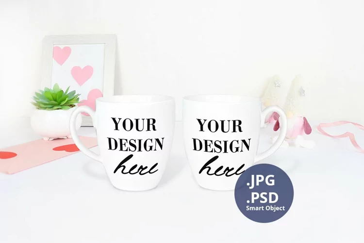 Two Bistro mugs Saint Valentine's day Mockup, PSD Mockup