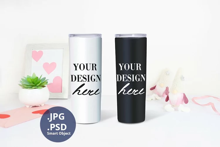 White and Black Tumblers Saint Valentine's day Mockup, PSD