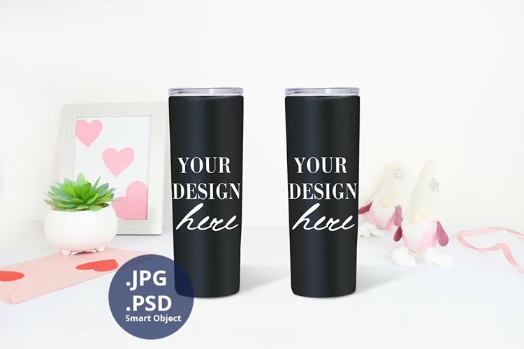 Two Black Tumblers Saint Valentine's day Mockup, PSD Mockup