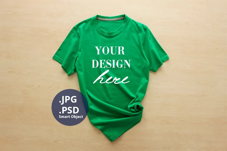 Green Woman t-shirt Mockup, PSD Mockup Neutral Background