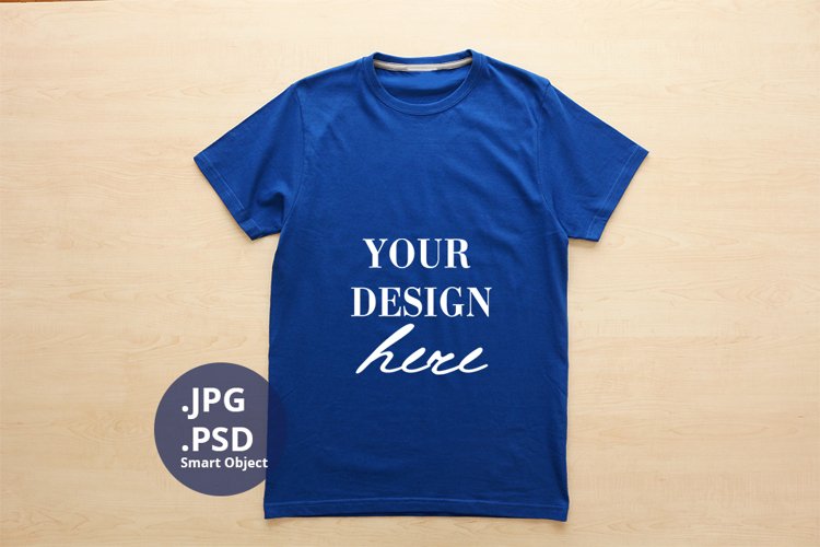 Large Men's Blue t-shirt Mockup, BLue Unisex L Tshirt mockup example image 1